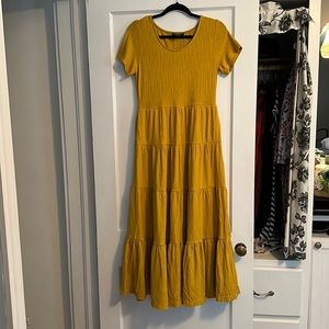 Goldenrod / Mustard Tiered Full Boho Prairie Dress With Pockets